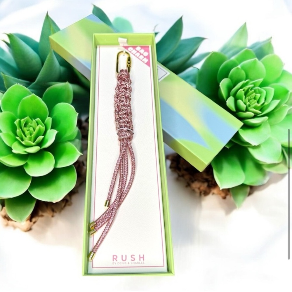 Rush Pink and Gold long Beaded braided Key Holder or bag charm new in box - Picture 5 of 6